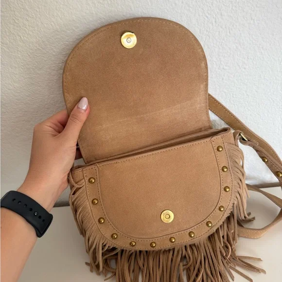 Zara 100% suede leather cringe crossbody bag - Picture 3 of 8